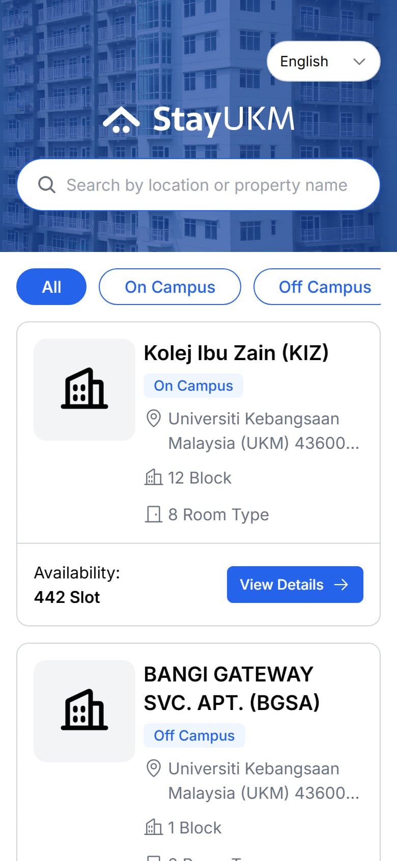 StayUKM property search on a phone